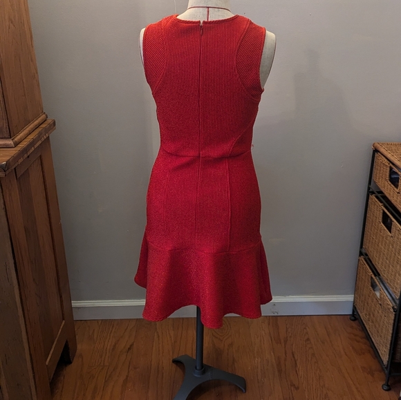 NWT ANTHROPOLOGIE  Shoshanna Annika Sz 6 A-Line Metallic Red Flame Dress Flounce - Picture 4 of 10